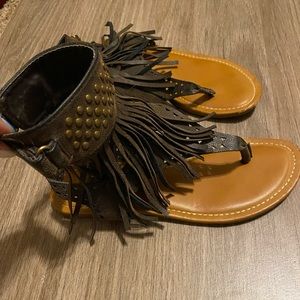 Brown Fringe Sandals